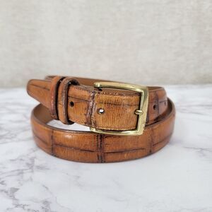 Brighton Vintage Alligator Croc Embossed Tan Leather Belt Gold Toned Buckle